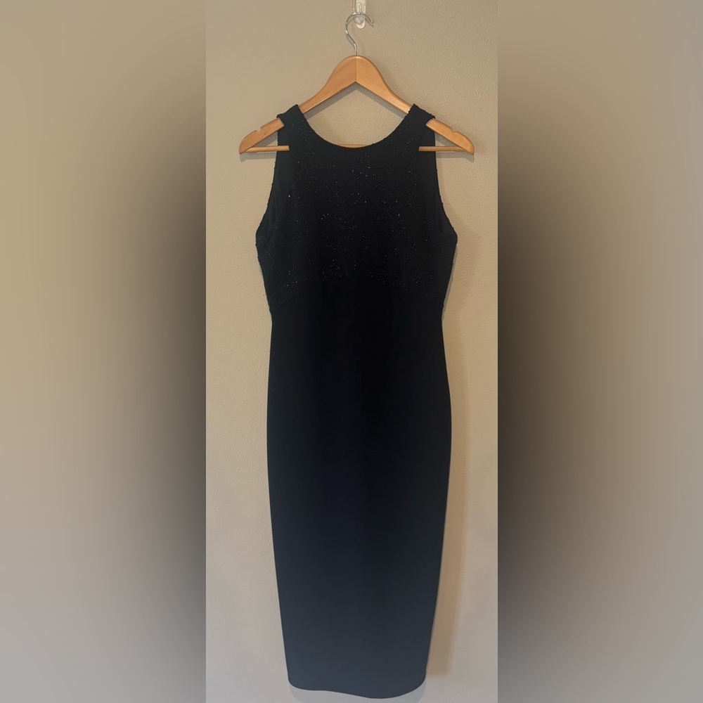 VTG J.R. NITES BY CALIENDO Sleeveless Black‎ Beaded Black Tie Gown Dress Size 8
